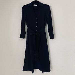 Bailey 44 Georgia Shirt Dress XS Navy Blue Lace Trim Tie Belt Sexy Feminine Offi